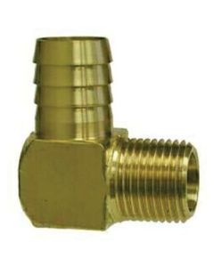 90° Brass Elbow (3/8” Barb, 3/8” NPT)