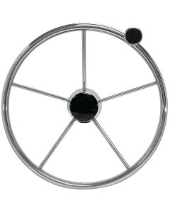 Stainless Steel 5 Spoke Destroyer Type Steering Wheel With Control Knob and Finger Grips (13-1/2”)