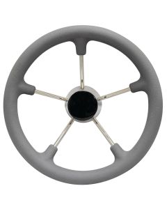 Stainless Steel Destroyer Steering Wheel with Black Composite Center Cap and Gray Foam Grip (13-1/2”)