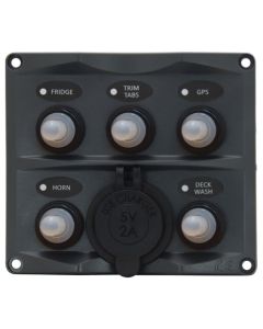 Toggle Switch Panel with Dual Port USB Charger (5 Switch)