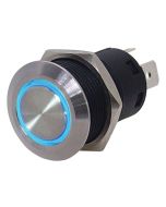 L.E.D. Stainless Steel Push Button Switch (Self-Locking Blue LED Ring)